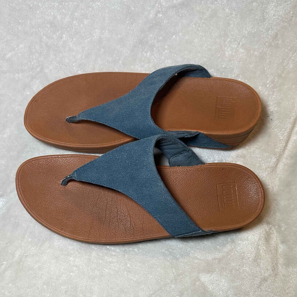 FitFlop Lulu Shimmer Denim Blue Sandals Size 11